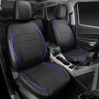 CAR PASS Universal FIT Piping Leather Car Seat Cover, for suvs,Van,Trucks,Airbag Compatible,Inside Zipper Design and Reserved Opening Holes (Full Set, Black and Blue)