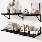 Black Deep Floating Shelves for Wall,36" Wx10 D Wood Wall Shelves with Metal Brackets,Hanging Storage Floating Shelf for Livi