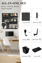 Pegboard Wall Organizer Set – 4 Peg Boards with Hooks & Shelves – Office, Kitchen, Gaming Room Desk Pegboard Storage – Peg Bo