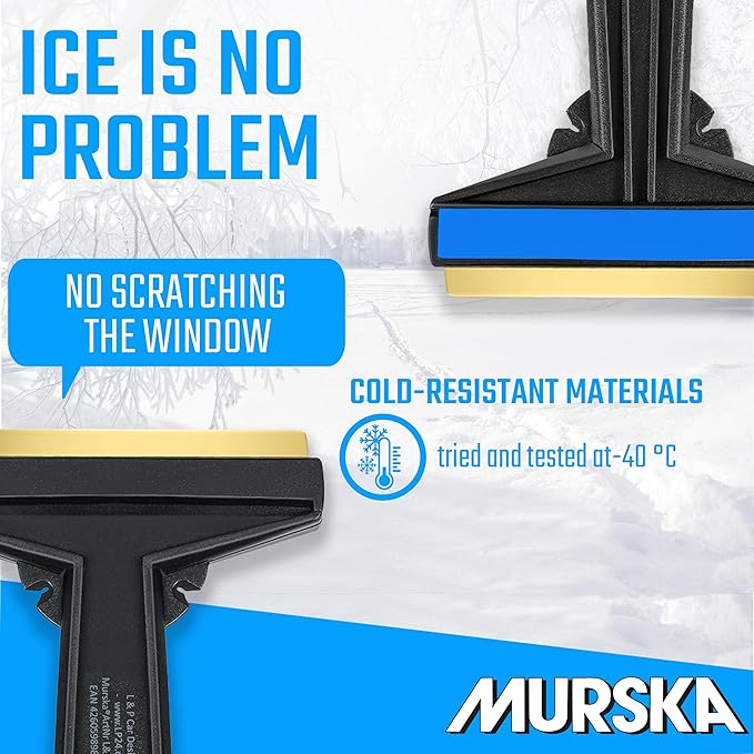 Car Ice Scraper Brass Blade - fast, easy & efficient - [ 2 Pack ] Brass Ice Scraper for Car - Ice Scrapers for Car Windshield Ice Scraper - Original Murska from Europe - for Winter - A054-2 Black Blue