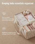 Blissful Diary Floral Diaper Caddy Organizer, Stylish Nursery Storage Basket, Gift for Baby Shower, Newborn Essentials, Flora