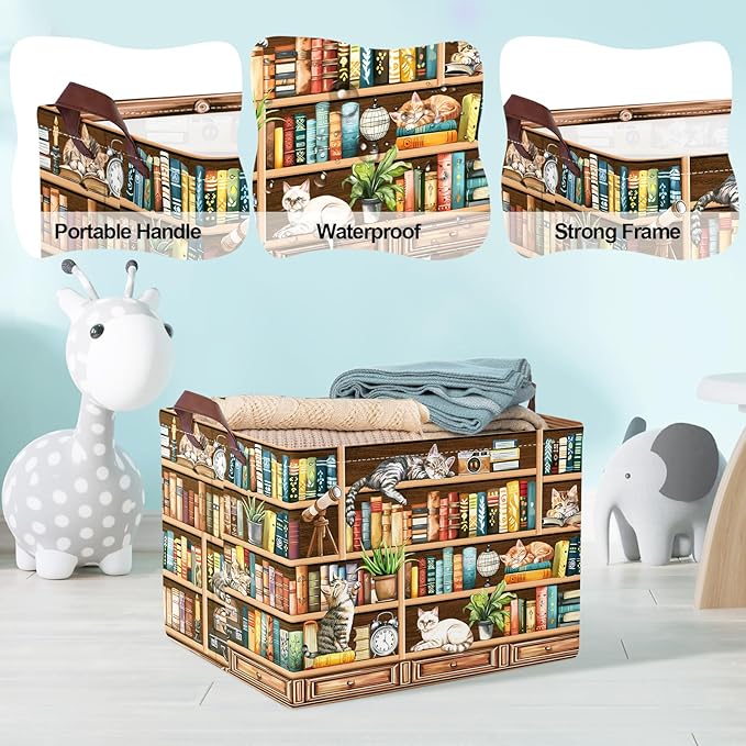 Clastyle Cat Book Shelf Basket for Reading Room Collapsible Toy Gift Kid Storage Basket Baby Clothes Organizer Nursery Bin