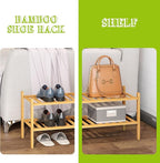 BMOSU 2-Tier Bamboo Shoe Rack Premium Stackable Shoe Shelf Storage Organizer for Hallway Closet Living Room Entryway Organize