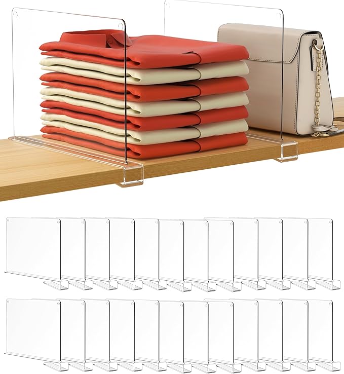 HBlife 24 Pack Clear Shelf Dividers, Vertical Purse Organizer for Closet Perfect for Sweater, Shirts, Handbags in Bedroom and