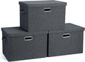 Graciadeco Large 17" 36 Quart Collapsible Stackable Storage Bins with Lids, 3 Packs Dark Gray Foldable Fabric Closet Storage 