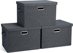 Graciadeco Large 17" 36 Quart Collapsible Stackable Storage Bins with Lids, 3 Packs Dark Gray Foldable Fabric Closet Storage 