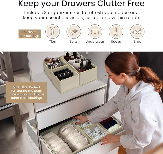 Reli. Drawer Organizer Clothes (14 Pack) | Dresser Drawer Organizers & Nursery Organization | Foldable Fabric Dresser Storage