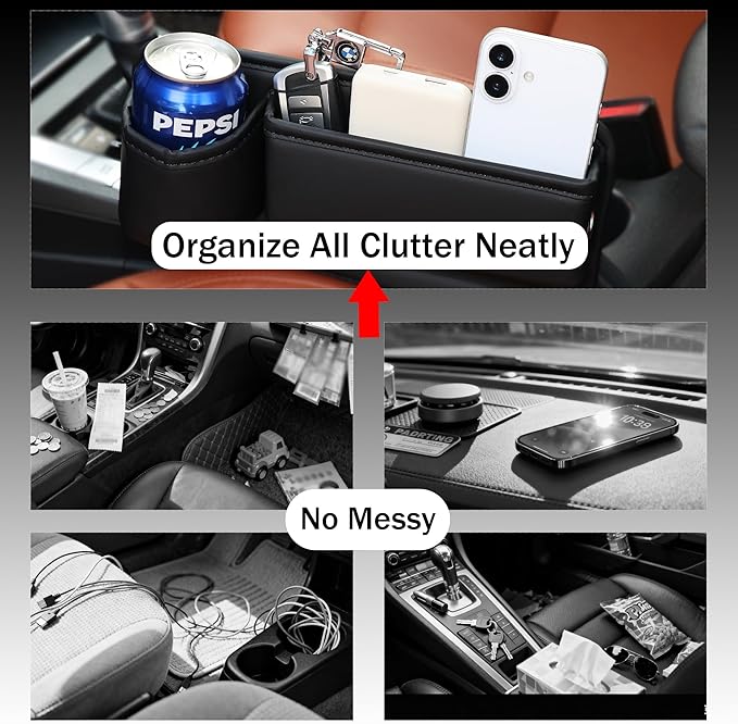 OUEST 2 Packs Car Seat Gap Filler Organizer, Car Seat Gap Storage Box with Cup Holder for Phone Drinks Glasses Keys