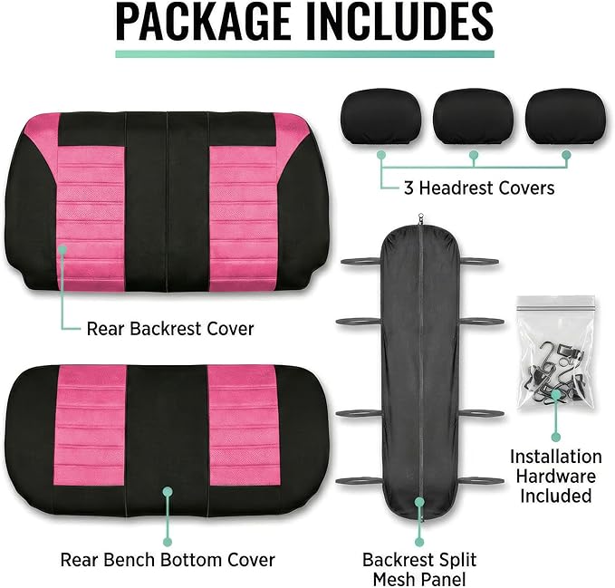 FH Group Automotive Car Seat Covers Rear Set Premium 3D Air Mesh Seat Covers, Airbag Compatible and Split Bench Cover Univers