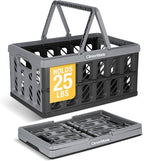 CleverMade Collapsible Shopping Basket with Handles – 24L Collapsible Grocery Tote, Plastic Storage Baskets Fold Flat, Stacka