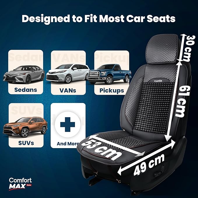 Beaded Car Seat Cover – Wooden Bead Massage Support with Breathable Cooling Mesh – Universal Fit for Sedan, SUV & Truck (1 Pa