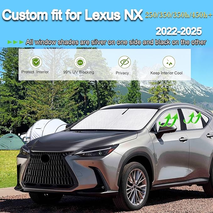 KMF 8pcs Thicken Sun Shades for Lexus NX 2022-2025 2026 Accessories, Full Car Window Covers Sunshade for Windshield Side Rear, UV Block and Privacy Blackout for Car Camping Outdoor