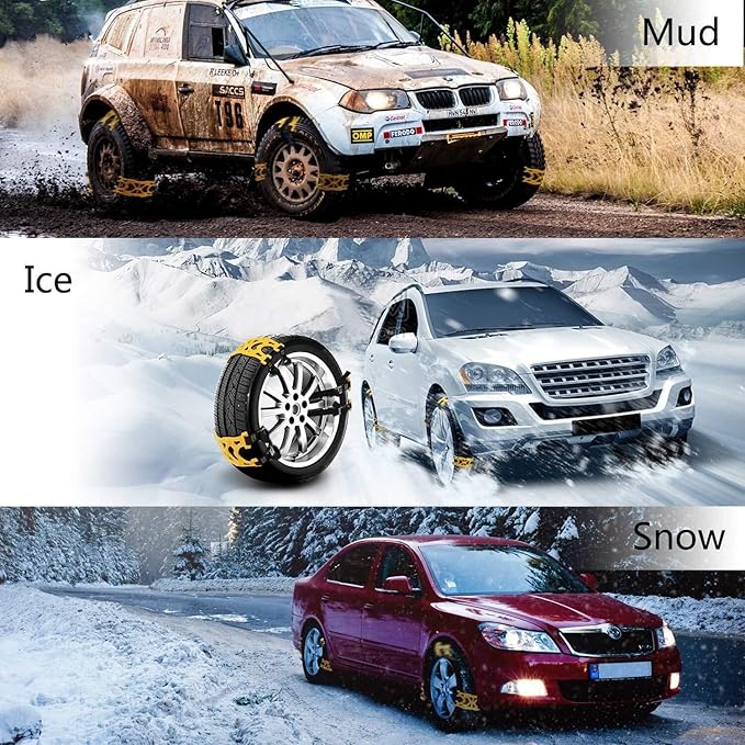 Jeremywell 6 PCS Car Snow Chains for TWO TIRES Emergency Anti Slip for Most Cars/SUV/Trucks, Winter Universal Security Chains