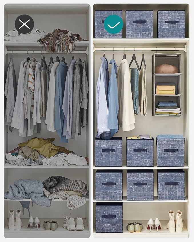 SONGMICS Storage Cubes, 11-Inch Non-Woven Fabric Bins with Double Handles, Set of 6, Closet Organizers for Shelves, Foldable,
