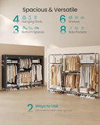 SONGMICS Portable Closet, Fabric Wardrobe, Clothes Rack with Shelves, Pockets, Large Capacity, 4 Hanging Rods, 74.4 x 17.7 x 