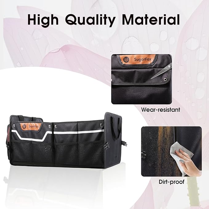 Car Trunk Organizer for SUV, 70L Heavy Duty Waterproof Trunk Organizer, Foldable Vehicle Organizer with Anti-Slip Base, 24x13.