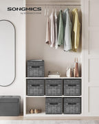 SONGMICS Storage Cubes, 11.8-Inch Non-Woven Fabric Bins with Double Handles, Set of 6, Closet Organizers for Shelves, Foldabl