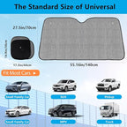 Big Hippo Windshield Sun Shade, Car Window Shade as Bonus Keep Vehicle Cool Windshield Sunshade Protect Your Car from Sun Heat & Glare Best UV Ray Visor Protector -Silver/Black (Size: 55.16X 27.5inch)