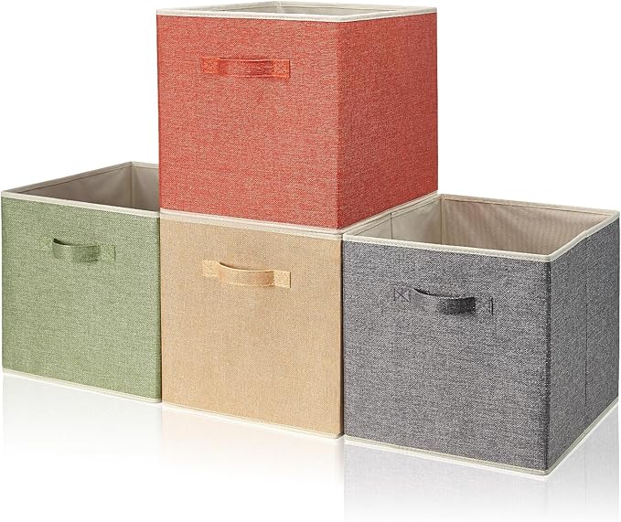 Storage Cube Organizer Bin 13" x 15" x 13" Large Boxes Fabric Basket with Handles for Organizing Shelves Closet Clothes 4 Col