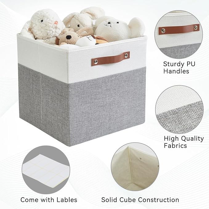 Bagnizer Collapsible Fabric Storage Cube Bins with 2 Reinforced PU Handles, Foldable Storage Organizer Baskets for Closet, Sh