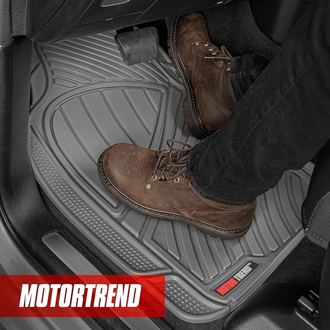 Motor Trend FlexTough™ Baseline Rubber Car Floor Mats with Trunk Mat Cargo Liner, Front & Rear Combo Set fits Most Car SUV Van Coupe Sedan, Heavy Duty All Weather Trim to Fit