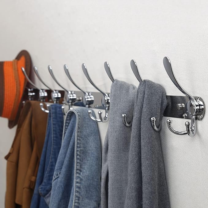 Dseap Coat Rack Wall Mount - 38” Long 10-Tri-Hooks Heavy Duty Coat Hanger Rail Wall Hooks for Hanging Coats Hats Clothing Clo