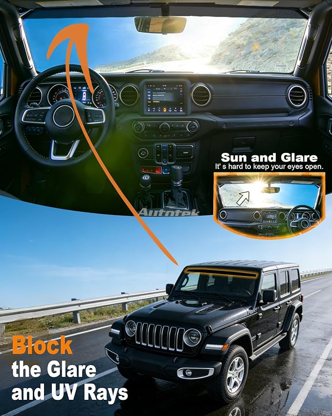 AUTOTEK Window Tint Strip for Windshield of 2018-2025 Jeep Wrangler 2-Door & 4-Door JL, 2-Ply Easy Install Sun Strip, Anti-Glare and UV Rejection Window Tint Films Stickers for Wrangler Unlimited