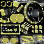 NBTEPEM 27 PCs Yellow Bling Car Accessories Set for Women, Steering Wheel Covers Universal Fit 15 Inch, Bling License Plate Frame, Bling Phone Holder, Bling Car Coasters (Yellow Diamond)
