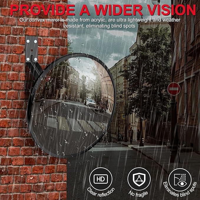 12 inch Acrylic Convex Mirror, Adjustable Wide Angle View Indoor Security Mirror, Corner Security Blind Spot for Warehouse, Office, Parking Garage and Traffic Safety