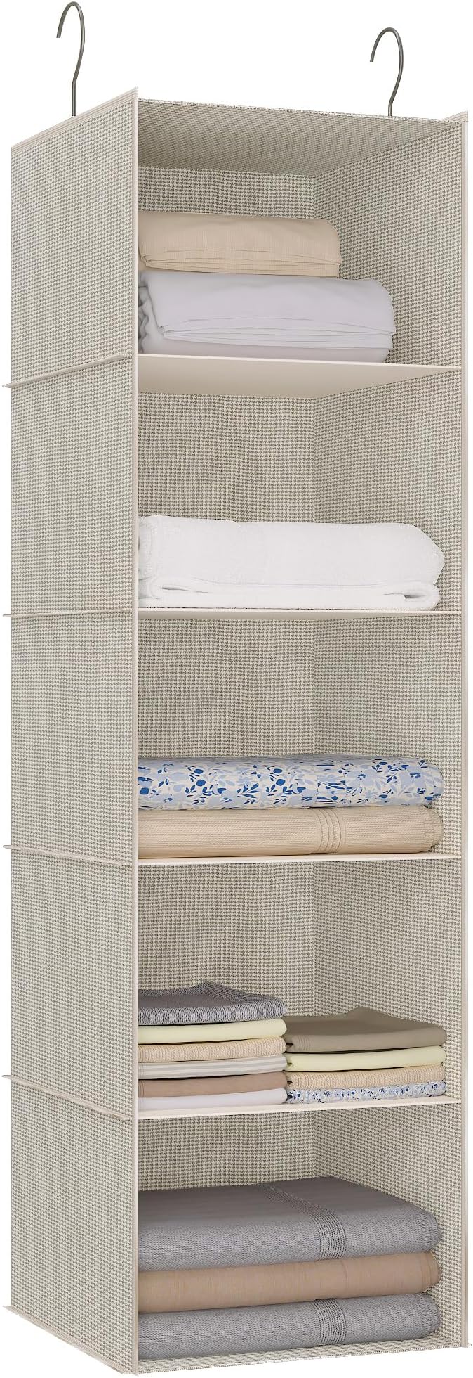 Hanging Closet Organizer, Easy Mount Foldable 5-Shelf Hanging Closet Wardrobe Storage Shelves, Clothes Handbag Shoes Accessor