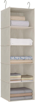Hanging Closet Organizer, Easy Mount Foldable 5-Shelf Hanging Closet Wardrobe Storage Shelves, Clothes Handbag Shoes Accessor