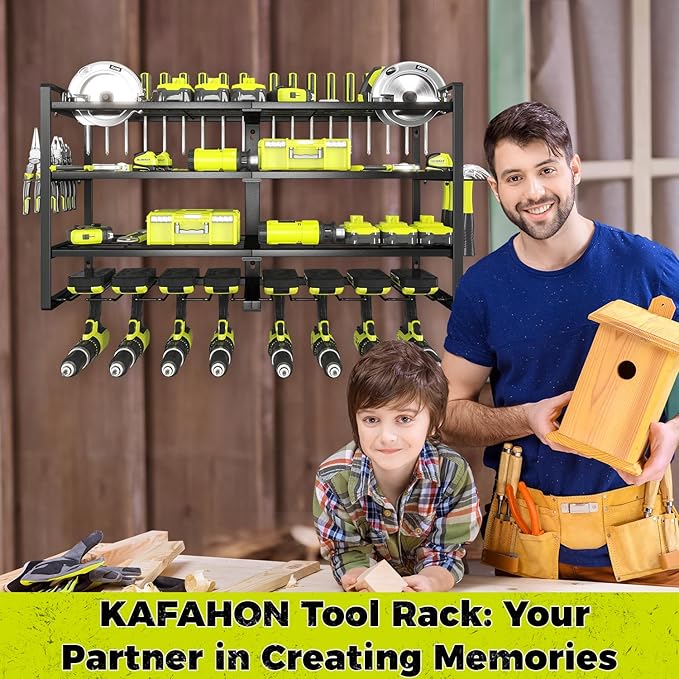 KAFAHOM Power Tool Organizer-8 Drill Holder Wall Mount,4 Layer Heavy Duty Metal Power Tool Storage Rack,Garage Tool Organizer