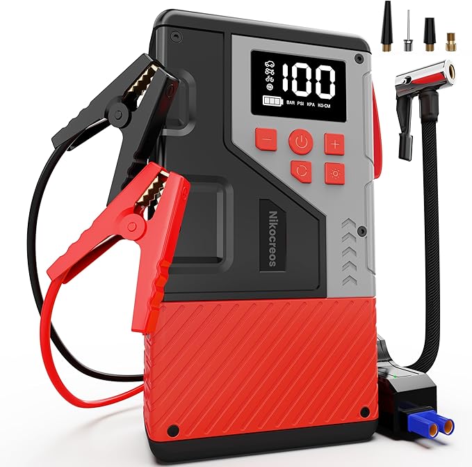 Portable Car Jump Starter with Air Compressor for Emergencies,3000A Peak and 150 PSI Max,for 12L Gas & 10L Diesel