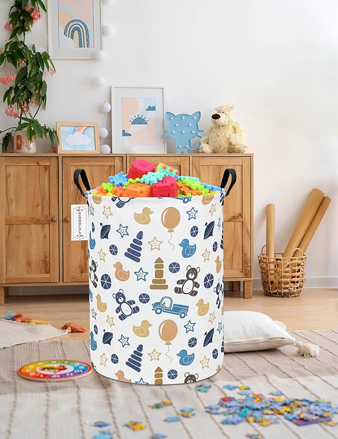 QUEENLALA Large Storage Basket,Laundry Hamper/Bathroom/Home Decor/Collapsible Round Storage Bin,Boys and Girls Hamper/Boxes/C