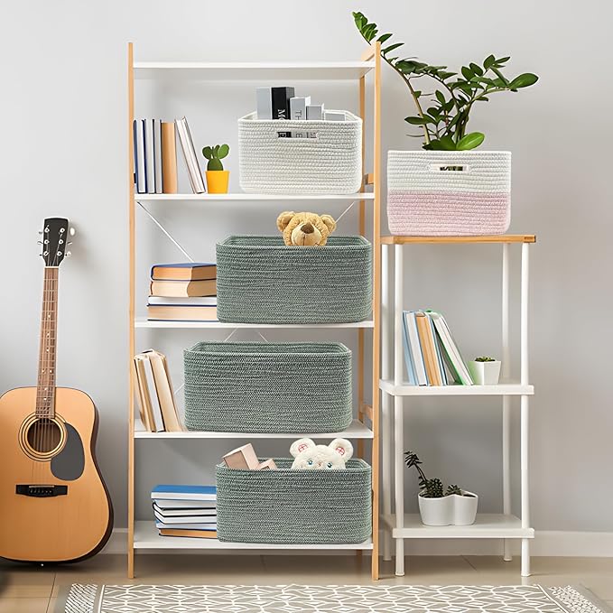 COMFY-HOMI Cotton Rope Woven Basket with Handles for Shelves,Toys,Book, Cloth Storage Baskets for Organizing-17" x 13" x 7.5"