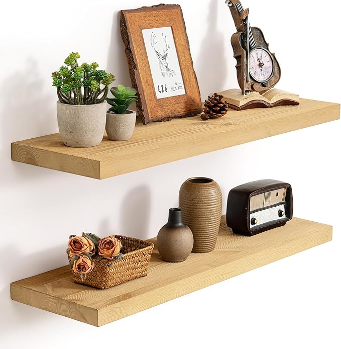 Marsmiles 30 Inch Floating Shelves | 9.3 Inch Deep Natural Wood Wall Shelves Set of 2 | Rustic Reclaimed Wood Shelves for Roo
