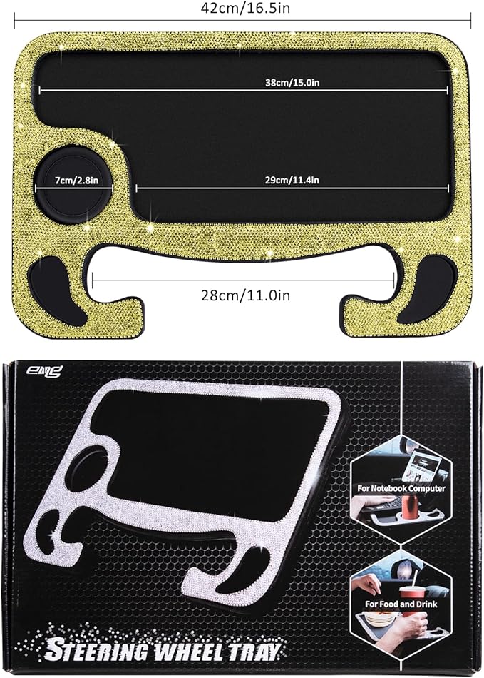 eing Bling Auto Steering Wheel Desk, Laptop,Tablet, Notebook Car Travel Table, Food Eating Hook On Steering Wheel Tray, for Constant Travelers, Fits Most Vehicles Steering Wheels,Yellow