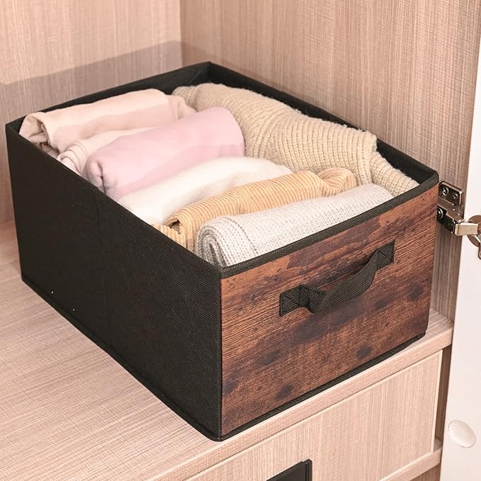 JAKAGO Fabric Storage Bins set of 4 Rectangle Storage Baskets with Handle Foldable Closet Organizer for Clothes Towel bedding