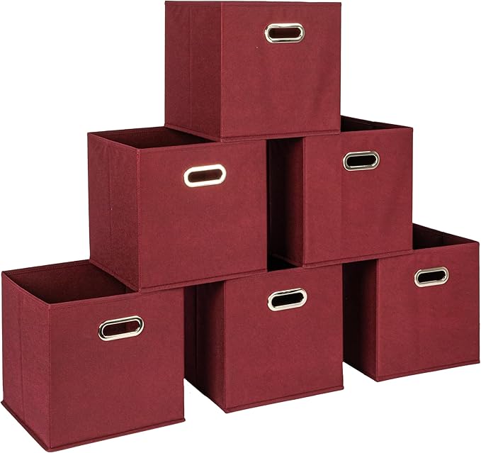 Household Essentials Foldable Fabric Storage Cubes 6-Pack – 11x11x11 Stackable Non-Woven Bins with Chipboard Sides & Grommet 