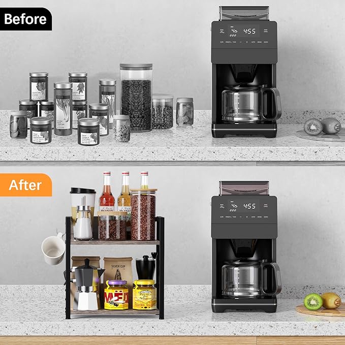 RUILALIFE Spice-Rack-Organizer-Shelf for Kitchen Counter, 2 Tiers Coffee Bar Station Organizer for Countertop，Space Saving De