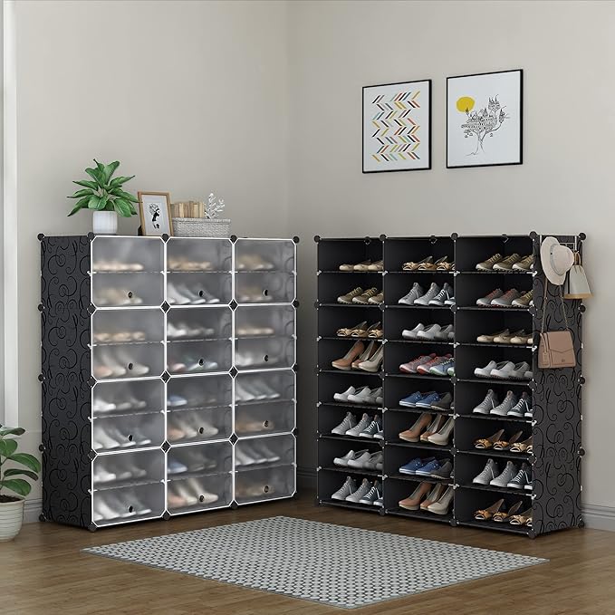 HOMIDEC Shoe Rack Organizer, 8 Tier Shoe Storage Cabinet 48 Pair Plastic Shoe Organizer Shelves for Closet Hallway Bedroom En
