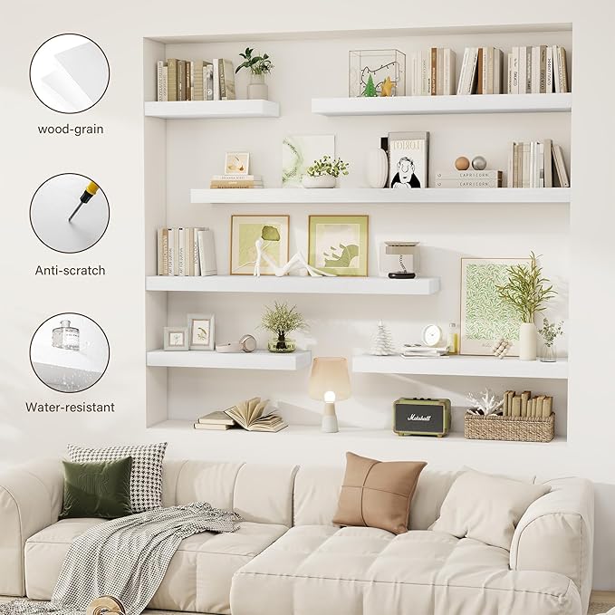 40 Inch Floating Shelves, 12" Deep Floating Shelf Wall Mounted, 40" Wall Shelves, Rustic Deep Bookshelf, Extra Deeper & Thick