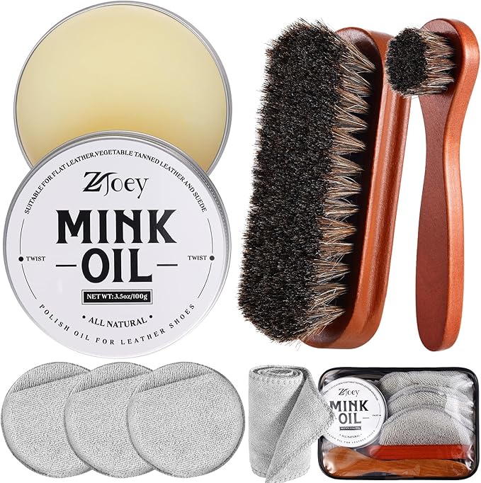 8 Pcs Mink Oil for Leather Shoes Boots 3.5 oz Leather Conditioner and Cleaner with Travel Bag Soften for Boots and Shoes Care