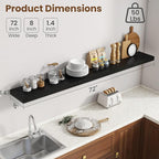 72 Inch Floating Shelves for Wall, 8 Inch Deep Floating Shelf for Storage & Display, Rustic Wall Mounted Shelf with Invisible