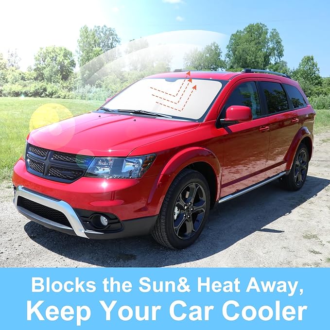 TINGLU Sun Shade for Dodge Journey 2009-2020 Accessories Windshield Sun Shade Window Shade UV Rays Protection Sun Visor Cover with Steering Wheel Sunshade Storage Bag