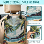 Car Garbage Bag Tropical Beach Palm Trees Drawstring Car Trash Bag Hanging for Back Seat with Adjustable Buckle Canvas Vehicle Trash Can Easy-to-Install