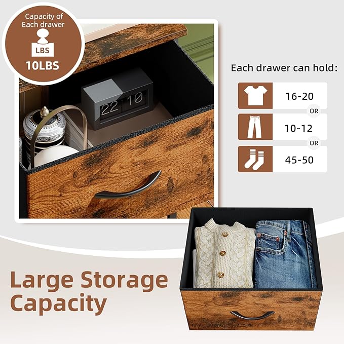 Somdot Dresser for Bedroom with 3 Drawers, Storage Organizer Chest of Drawers with Removable Fabric Bins for Closet Bedside L