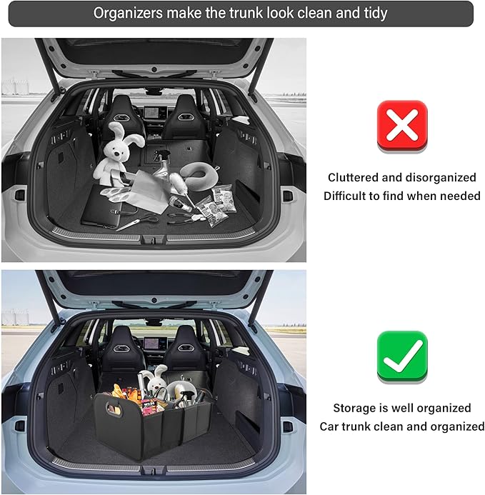 Large Capacity Trunk Organizer for Car,Foldable Multi-Compartment SUV Trunk Organizer for Storaging Tools Toys Foods,