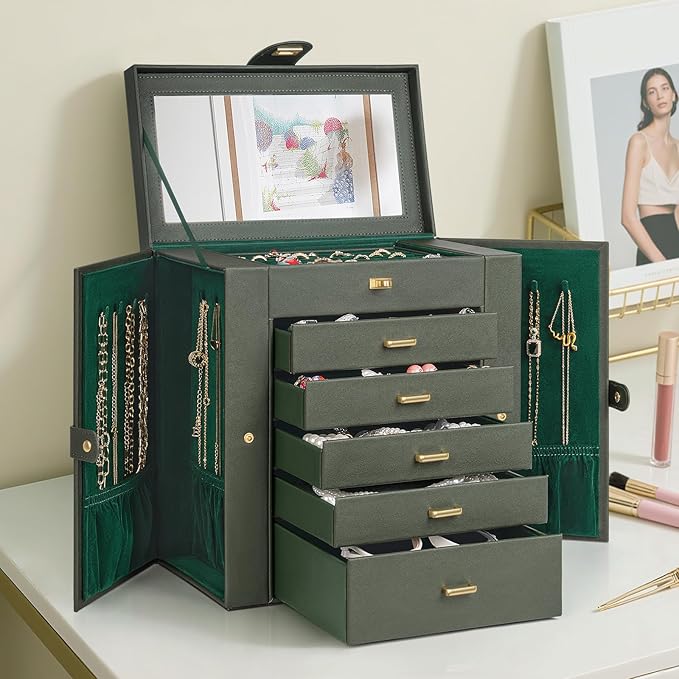 AKOZLIN Huge Jewelry Box Organizer Functional Large Leather Jewelry Storage Case for Women Girls Ring Necklace Earring Bracel