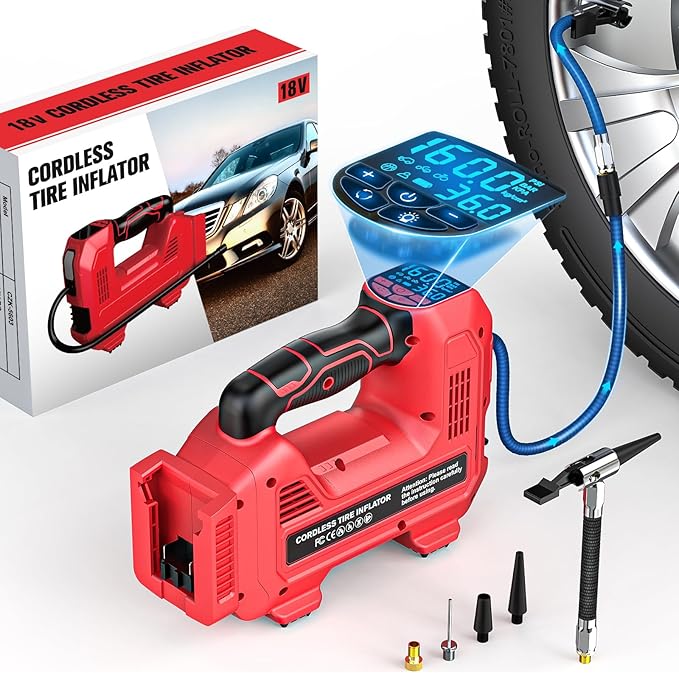 Cordless Tire Inflator Air Compressor Compatible With Milwaukee 18V Battery, LIVOWALNY Portable Handheld Air Pump with Digital Pressure Gauge for Cars Motorcycles Bikes Sport Balls (No Battery)